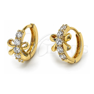 Oro Laminado Huggie Hoop, Gold Filled Style Bow Design, with White Cubic Zirconia, Polished, Golden Finish for wholesale, main product view