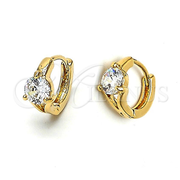 Oro Laminado Huggie Hoop, Gold Filled Style with White Cubic Zirconia, Polished, Golden Finish, 97.005