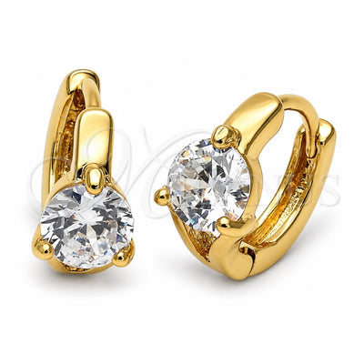 Oro Laminado Huggie Hoop, Gold Filled Style with White Cubic Zirconia, Polished, Golden Finish, 97.005