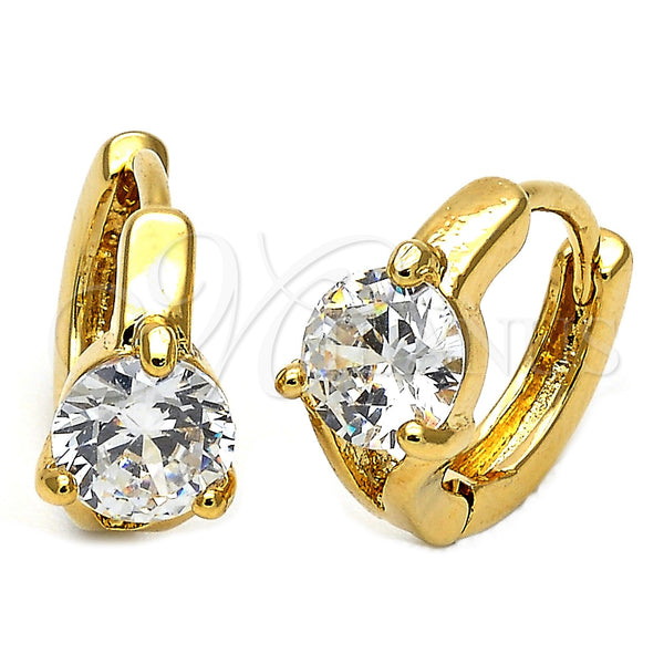 Oro Laminado Huggie Hoop, Gold Filled Style with White Cubic Zirconia, Polished, Golden Finish, 97.005
