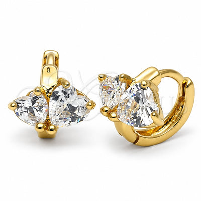 Oro Laminado Huggie Hoop, Gold Filled Style Heart Design, with White Cubic Zirconia, Polished, Golden Finish, 5.132.009