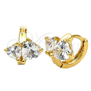 Oro Laminado Huggie Hoop, Gold Filled Style Heart Design, with White Cubic Zirconia, Polished, Golden Finish, 5.132.009