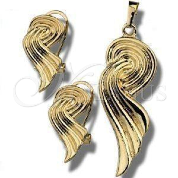 Oro Laminado Earring and Pendant Adult Set, Gold Filled Style Polished, Golden Finish, 45.034