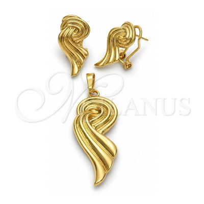 Oro Laminado Earring and Pendant Adult Set, Gold Filled Style Polished, Golden Finish, 45.034