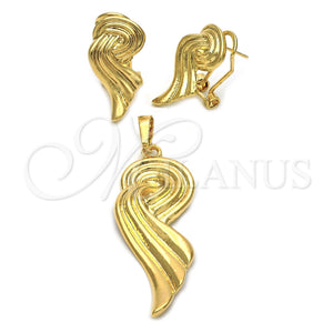 Oro Laminado Earring and Pendant Adult Set, Gold Filled Style Polished, Golden Finish, 45.034