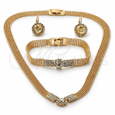 Oro Laminado Necklace, Bracelet and Earring, Gold Filled Style with White Cubic Zirconia, Polished, Golden Finish, 5.012.001