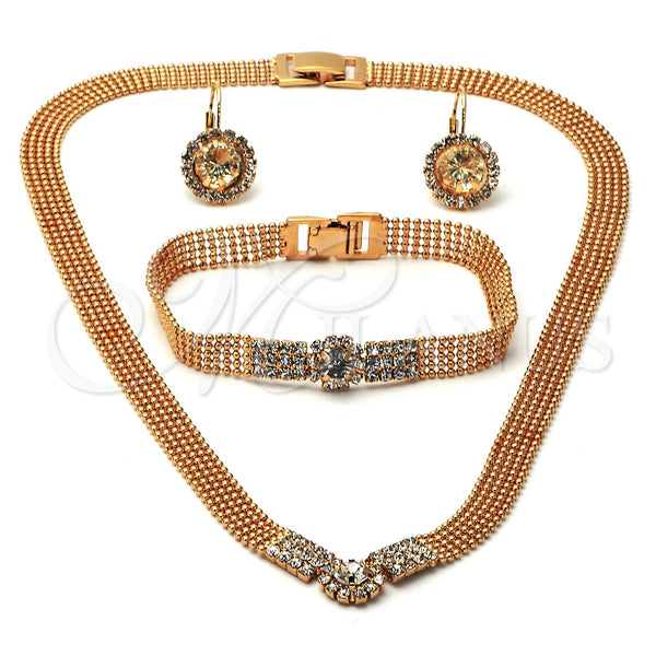 Oro Laminado Necklace, Bracelet and Earring, Gold Filled Style with White Cubic Zirconia, Polished, Golden Finish, 5.012.001