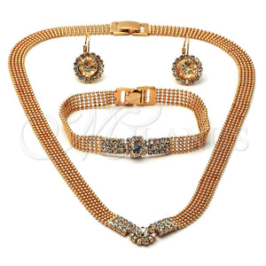 Oro Laminado Necklace, Bracelet and Earring, Gold Filled Style with White Cubic Zirconia, Polished, Golden Finish, 5.012.001