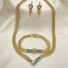 Oro Laminado Necklace, Bracelet and Earring, Gold Filled Style with Multicolor Cubic Zirconia, Polished, Golden Finish, 5.012.003