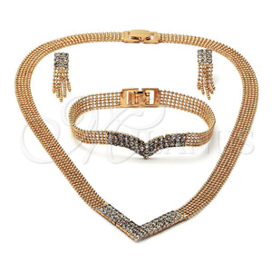 Oro Laminado Necklace, Bracelet and Earring, Gold Filled Style with White Cubic Zirconia, Polished, Golden Finish, 5.014.004