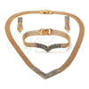 Oro Laminado Necklace, Bracelet and Earring, Gold Filled Style with White Cubic Zirconia, Polished, Golden Finish, 5.014.004