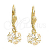 Oro Laminado Dangle Earring, Gold Filled Style Ball Design, with White Cubic Zirconia, Polished, Golden Finish, 5.123.021