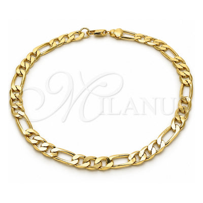 Oro Laminado Basic Anklet, Gold Filled Style Figaro Design, Polished, Golden Finish, 5.222.011.12 (200 Gauge, 08 MM Thickness, 12 Inches Length)