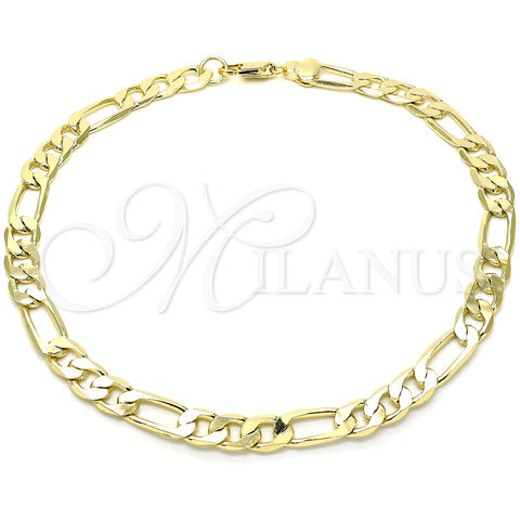 Oro Laminado Basic Anklet, Gold Filled Style Figaro Design, Polished, Golden Finish, 5.222.011.12 (200 Gauge, 08 MM Thickness, 12 Inches Length)