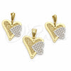 Oro Laminado Earring and Pendant Adult Set, Gold Filled Style Heart Design, Polished, Tricolor, 5.049.002