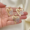 Oro Laminado Earring and Pendant Adult Set, Gold Filled Style Heart Design, Polished, Tricolor, 5.049.002