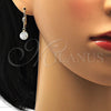 Oro Laminado Dangle Earring, Gold Filled Style Ball Design, with White Crystal, White Enamel Finish, Golden Finish, 5.120.016