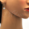 Oro Laminado Dangle Earring, Gold Filled Style Ball Design, with White Crystal, White Enamel Finish, Golden Finish, 5.120.016