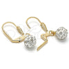 Oro Laminado Dangle Earring, Gold Filled Style Ball Design, with White Crystal, White Enamel Finish, Golden Finish, 5.120.016