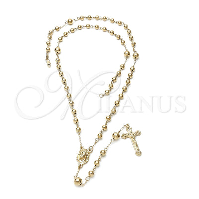 Oro Laminado Large Rosary, Gold Filled Style Jesus and Crucifix Design, Diamond Cutting Finish, Golden Finish for wholesale, main product view