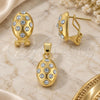 Oro Laminado Earring and Pendant Adult Set, Gold Filled Style with White Crystal, Polished, Golden Finish, 5.048.006