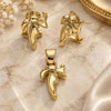 Oro Laminado Earring and Pendant Adult Set, Gold Filled Style Bow Design, Matte Finish, Golden Finish, 10.63.0114