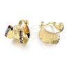 Oro Laminado Small Hoop, Gold Filled Style Greek Key Design, with Multicolor Crystal, Diamond Cutting Finish, Golden Finish, 02.63.0193