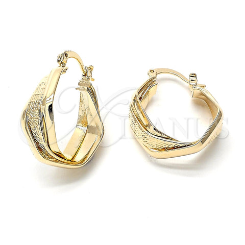 Oro Laminado Small Hoop, Gold Filled Style Twist and Greek Key Design, Diamond Cutting Finish, Golden Finish, 5.153.024.1