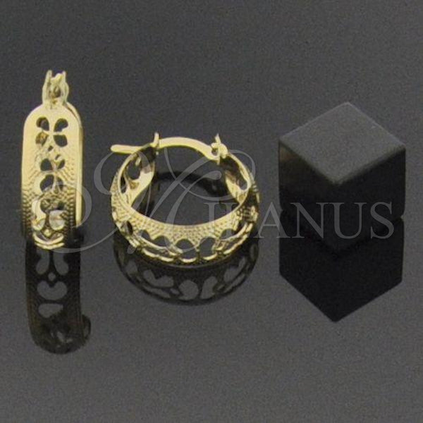Oro Laminado Small Hoop, Gold Filled Style Butterfly and Heart Design, Matte Finish, Golden Finish, 02.32.0223