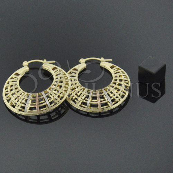 Oro Laminado Medium Hoop, Gold Filled Style Diamond Cutting Finish, Tricolor, 109.003