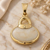 Oro Laminado Fancy Pendant, Gold Filled Style Purse Design, White Enamel Finish, Golden Finish, 45.016