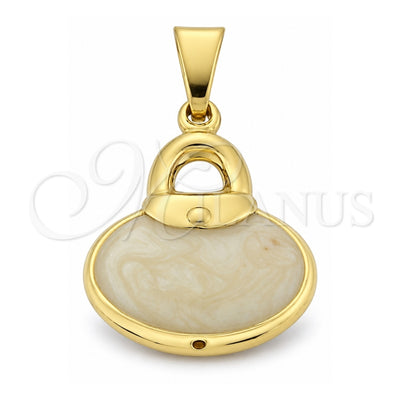 Oro Laminado Fancy Pendant, Gold Filled Style Purse Design, White Enamel Finish, Golden Finish, 45.016
