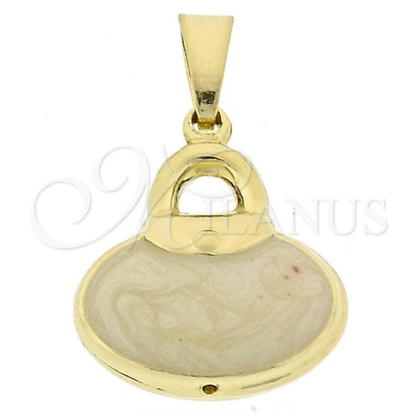Oro Laminado Fancy Pendant, Gold Filled Style Purse Design, White Enamel Finish, Golden Finish, 45.016