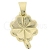 Oro Laminado Fancy Pendant, Gold Filled Style Four-leaf Clover Design, Polished, Golden Finish, 45.013