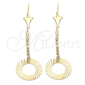 Oro Laminado Long Earring, Gold Filled Style with White Cubic Zirconia, Polished, Golden Finish, 95.007