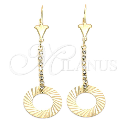 Oro Laminado Long Earring, Gold Filled Style with White Cubic Zirconia, Polished, Golden Finish, 95.007