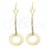 Oro Laminado Long Earring, Gold Filled Style with White Cubic Zirconia, Polished, Golden Finish, 95.007