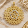 Oro Laminado Fancy Pendant, Gold Filled Style Sun Design, with White Cubic Zirconia, Polished, Golden Finish, 45.021