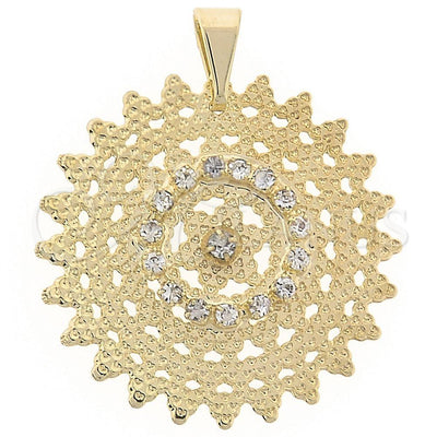 Oro Laminado Fancy Pendant, Gold Filled Style Sun Design, with White Cubic Zirconia, Polished, Golden Finish for wholesale, main product view
