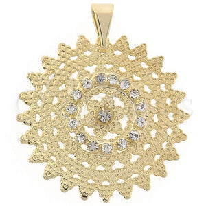 Oro Laminado Fancy Pendant, Gold Filled Style Sun Design, with White Cubic Zirconia, Polished, Golden Finish, 45.021