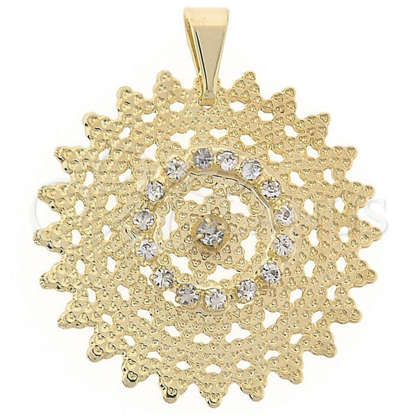 Oro Laminado Fancy Pendant, Gold Filled Style Sun Design, with White Cubic Zirconia, Polished, Golden Finish, 45.021