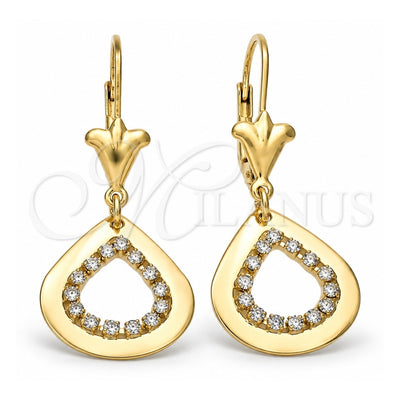 Oro Laminado Dangle Earring, Gold Filled Style Teardrop Design, with White Cubic Zirconia, Polished, Golden Finish, 95.001