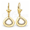 Oro Laminado Dangle Earring, Gold Filled Style Teardrop Design, with White Cubic Zirconia, Polished, Golden Finish, 95.001