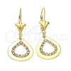 Oro Laminado Dangle Earring, Gold Filled Style Teardrop Design, with White Cubic Zirconia, Polished, Golden Finish, 95.001