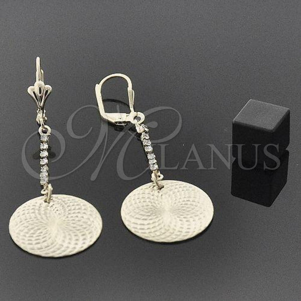 Oro Laminado Long Earring, Gold Filled Style with White Cubic Zirconia, Polished, Golden Finish, 95.005