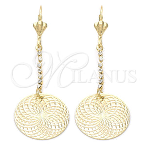 Oro Laminado Long Earring, Gold Filled Style with White Cubic Zirconia, Polished, Golden Finish, 95.005