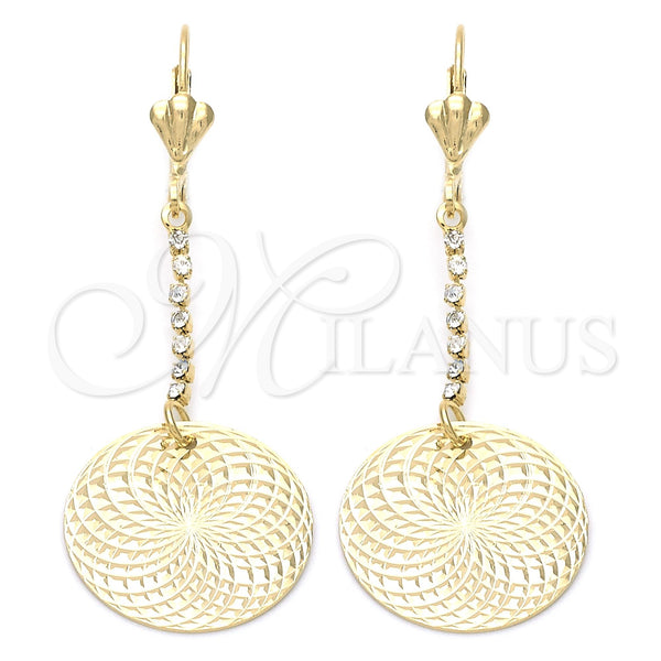 Oro Laminado Long Earring, Gold Filled Style with White Cubic Zirconia, Polished, Golden Finish, 95.005