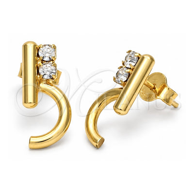 Oro Laminado Stud Earring, Gold Filled Style with White Cubic Zirconia, Polished, Golden Finish, 02.63.2248