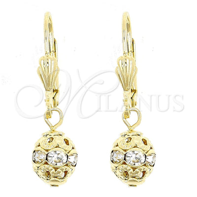 Oro Laminado Dangle Earring, Gold Filled Style Ball Design, with White Crystal, Polished, Golden Finish for wholesale, main product view