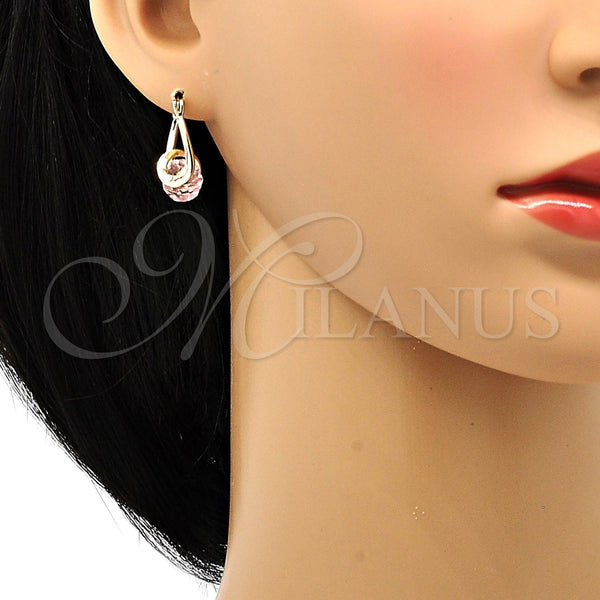 Oro Laminado Small Hoop, Gold Filled Style Spiral Design, with Rhodolite Crystal, Polished, Golden Finish, 5.120.019